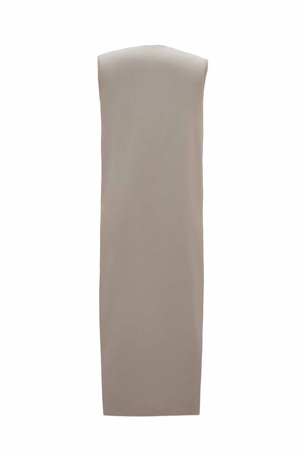 Yuvarlak Yaka Çıtçıtlı Triko Taş Rengi Yelek - 2