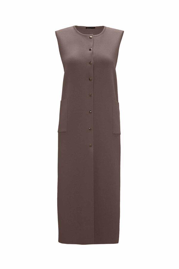 Yuvarlak Yaka Çıtçıtlı Triko Vizon Yelek - 1