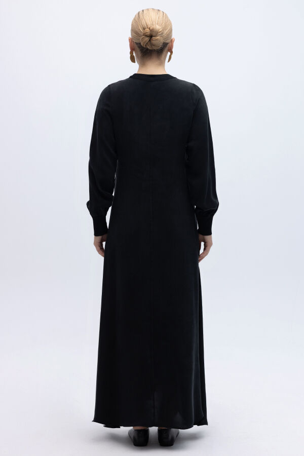 Yuvarlak Yaka Cupro Uzun Elbise Siyah - 4
