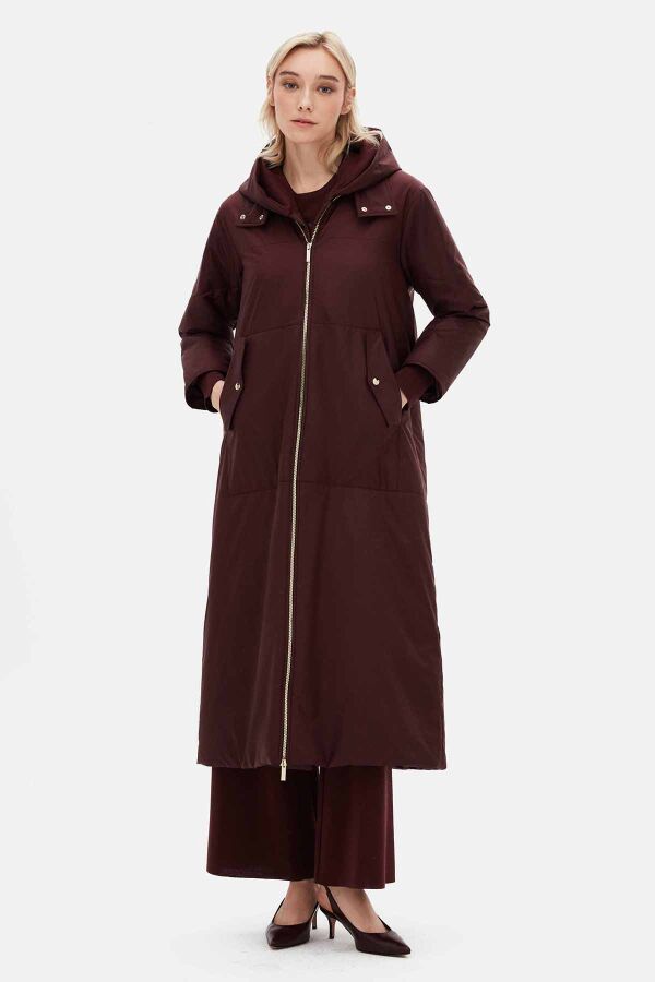 Zipped Long Burgundy Coat - 1