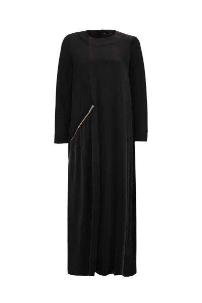 Zipper Detailed Black Cupro Dress - 1