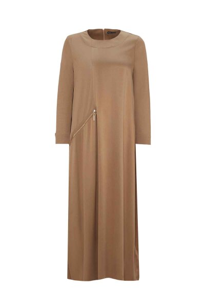 Zipper Detailed Camel Cupro Dress 