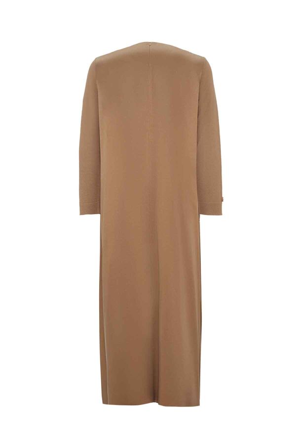 Zipper Detailed Camel Cupro Dress - 2