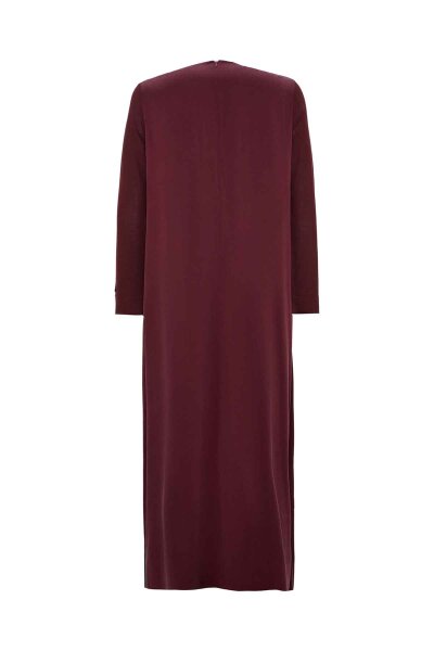 Zipper Detailed Dark Burgundy Cupro Dress - 2