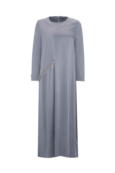 Zipper Detailed Light Grey Cupro Dress 