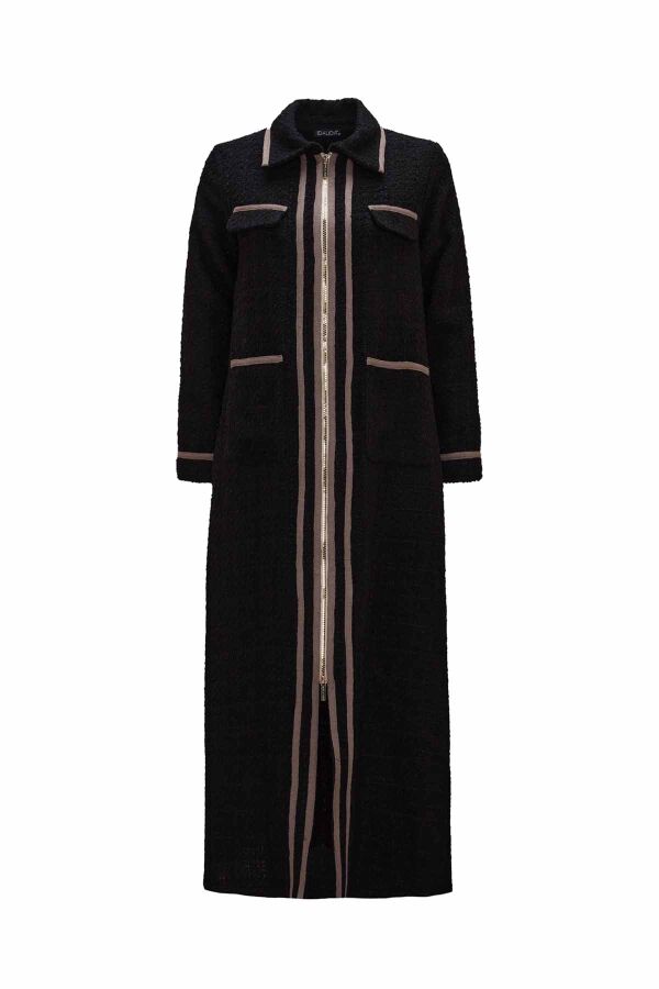 Zippered Long Tweed Jacket - 1