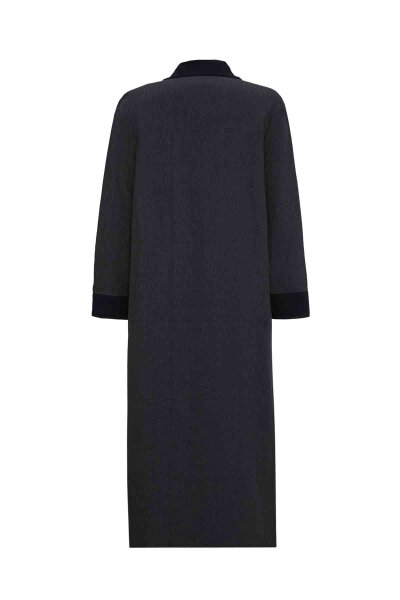 Zippered Long Denim Black Coat - 2