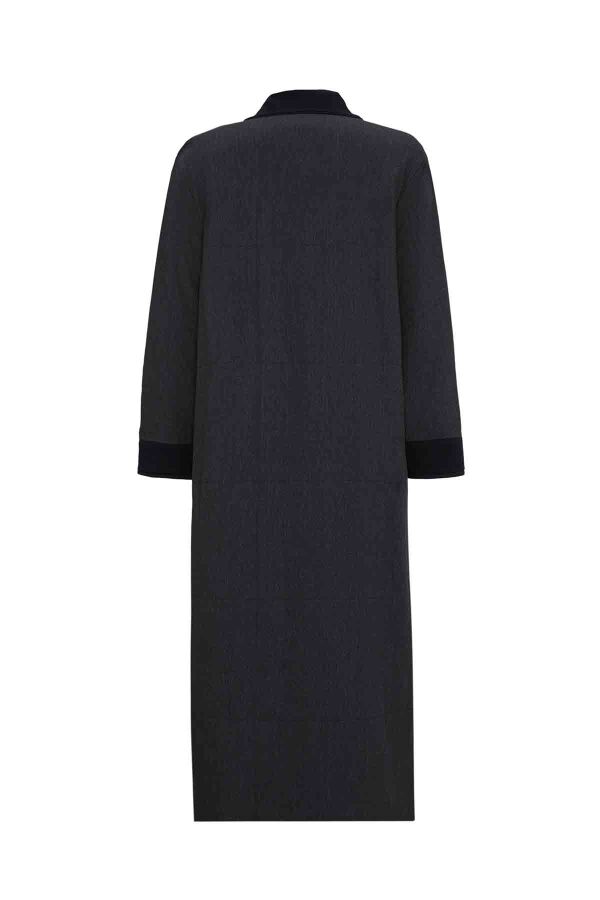 Zippered Long Denim Black Coat - 2