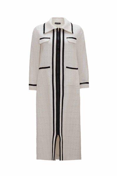 Zippered Long Ecru Tweed Jacket - 2