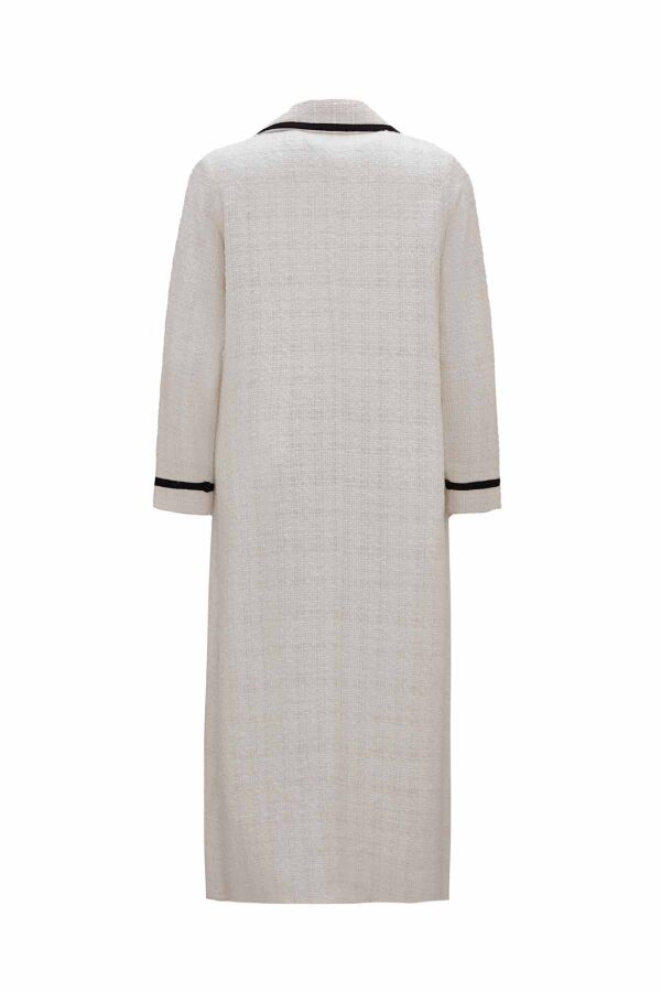 Zippered Long Ecru Tweed Jacket - 4